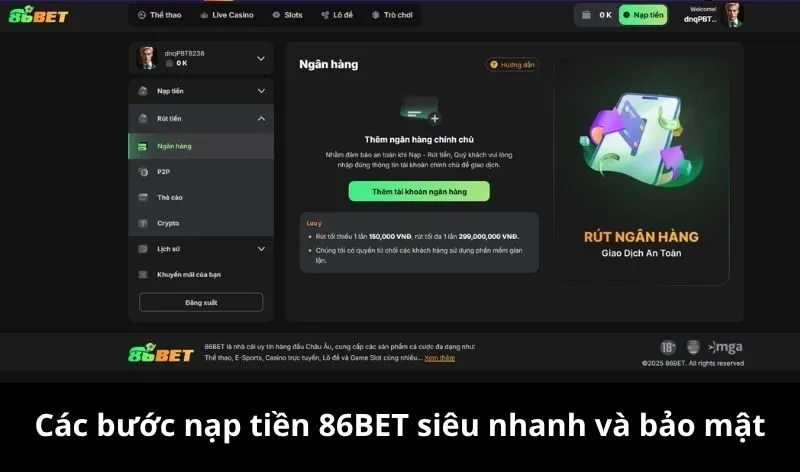 Các bước nạp tiền 86BET lần đầu