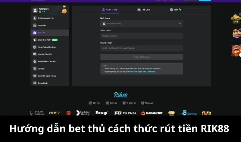 Hướng dẫn bet thủ rút tiền Rik88